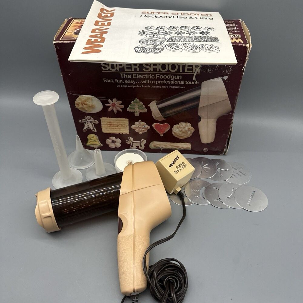 Wear Ever Super Shooter Electric Cookie Pastry Press Gun In Box #70123 Vintage
